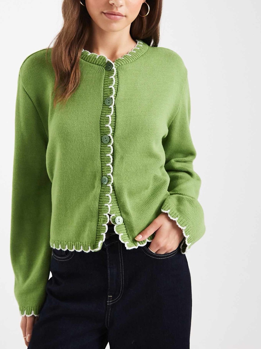 ASOS Miss Selfridge blanket stitch cardigan in green